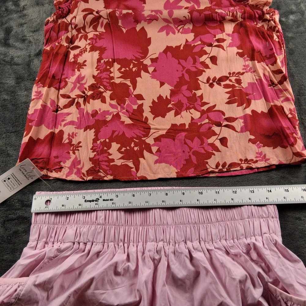 NWT Cupshe 2 Piece Set Womens S M Pink Floral Flutter Top and Smocked Shorts